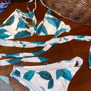 green and white leaf bikini